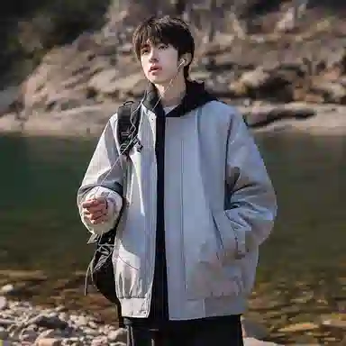 顶峰保罗 美式飞行纯色棒球领无性别主义直筒上衣外套宽松大码休闲百搭潮牌简约时尚痞帅长袖夹克 男女同款