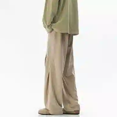 顶峰保罗 凉感透气美式压褶垂感外穿长裤子无性别主义潮流薄款舒适宽松百搭高级感直筒休闲裤 男女同款