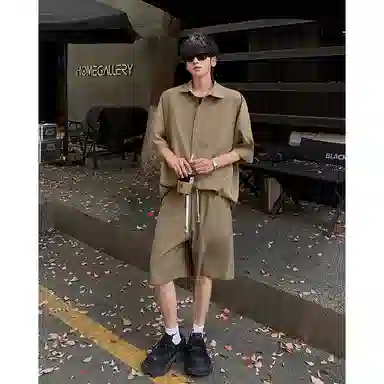 顶峰保罗 冰丝纯色简约凉感舒适短袖短裤搭配一套日系潮牌宽松小众百搭高级感休闲运动套装 男女同款