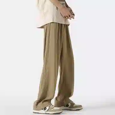 顶峰保罗 冰丝条纹直筒宽松阔腿垂感长裤无性别主义潮牌夏天薄款运动速干痞帅舒适百搭纯色休闲裤 男女同款