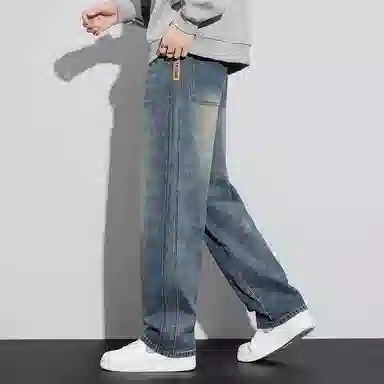 顶峰保罗 美式复古高街水洗做旧星空纹阔腿无性别主义直筒休闲运动潮牌长裤弹力显高显瘦宽松大码简约百搭加绒加厚垂感牛仔裤 男女同款