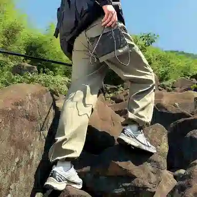 顶峰保罗 美式高街防风防水软壳机能风直筒裤无性别主义户外登山骑行山系伞兵工装褶皱运动阔腿长裤显高显瘦宽松百搭垂感休闲裤 男女同款