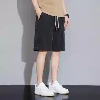 顶峰保罗 美式冰丝休闲百搭五分裤轻薄中裤潮牌痞帅松紧腰速干纯色宽松简约无性别主义直筒透气运动工装短裤 男女同款