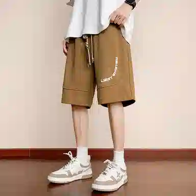 顶峰保罗 冰丝高街美式字母印花宽松大码百搭无性别主义篮球运动健身中裤弹力抽绳显高潮牌薄款休闲短裤 男女同款