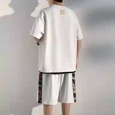 顶峰保罗 新中式国潮冰丝健身篮球圆领短袖短裤一整套无性别主义弹力松紧腰显高宽松加肥加大舒适百搭休闲运动套装 男女同款