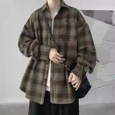 顶峰保罗 美式复古格子衬衣宽松百搭无性别主义小众设计感痞帅外套休闲简约时尚开衫直筒长袖衬衫 男女同款