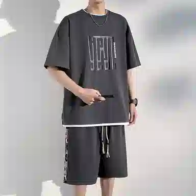 顶峰保罗 新中式国潮冰丝健身篮球圆领短袖短裤一整套无性别主义弹力松紧腰显高宽松加肥加大舒适百搭休闲运动套装 男女同款