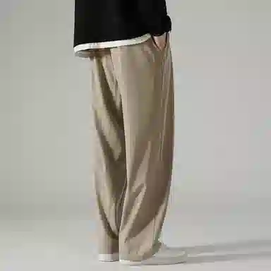 顶峰保罗 冰丝直筒阔腿无性别主义纯色基础款拖地运动卫裤弹力抽绳显高百搭宽松大码潮牌时尚高街垂感休闲裤 男女同款