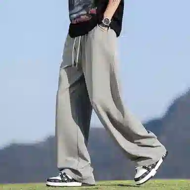 顶峰保罗 冰丝网眼透气纯色薄款无性别主义垂感阔腿长裤弹力户外健身运动百搭抽绳显高直筒宽松休闲裤 男女同款