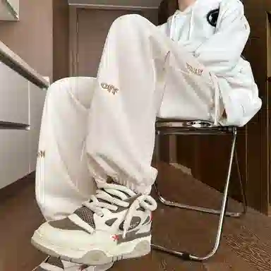 顶峰保罗 美式潮牌字母直筒阔腿高级设计感卫裤无性别主义潮流百搭宽松大码运动束脚休闲裤 男女同款