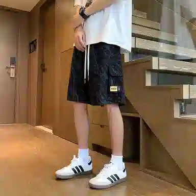 顶峰保罗 冰丝透气痞帅工装五分裤美式凉感舒适宽松百搭潮牌大码口袋直筒阔腿休闲短裤 男女同款