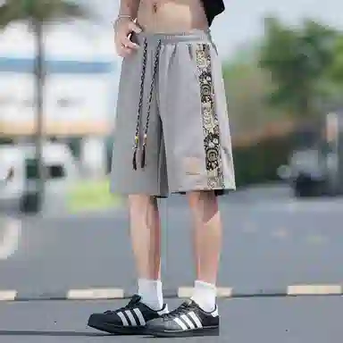 顶峰保罗 中式潮牌痞帅潮流刺绣运动无性别主义五分裤子薄款加肥加大码国风时尚百搭设计感休闲短裤 男女同款