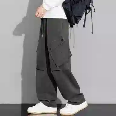 顶峰保罗 山系机能户外登山骑行攀岩褶皱工装伞兵裤无性别主义潮牌宽松直筒阔腿裤高街痞帅百搭弹力抽绳显高显瘦拖地垂感休闲裤 男女同款