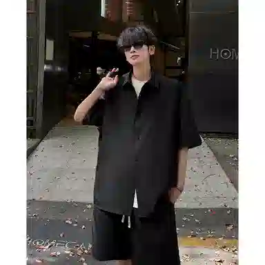 顶峰保罗 冰丝纯色简约凉感舒适短袖短裤搭配一套日系潮牌宽松小众百搭高级感休闲运动套装 男女同款