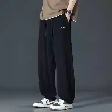 顶峰保罗 直筒裤子薄款潮牌痞帅宽松阔腿冰丝潮流运动抽绳无性别主义长裤时尚百搭垂感大码休闲裤 男女同款