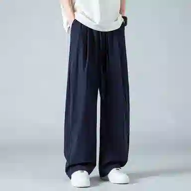 顶峰保罗 褶皱冰丝裤子百搭潮流薄款凉感亲肤透气时尚无性别主义潮牌阔腿裤垂坠感弯刀休闲裤 男女同款