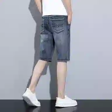 顶峰保罗 薄款透气复古水洗直筒五分裤美式高街潮牌宽松运动休闲百搭高级感阔腿牛仔短裤 男女同款