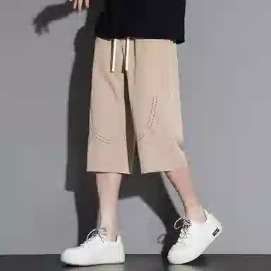 顶峰保罗 无性别主义纯色亲肤透气七分裤美式直筒凉感速干运动宽松时尚百搭抽绳休闲短裤 男女同款