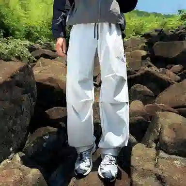 顶峰保罗 美式高街防风防水软壳机能风直筒裤无性别主义户外登山骑行山系伞兵工装褶皱运动阔腿长裤显高显瘦宽松百搭垂感休闲裤 男女同款