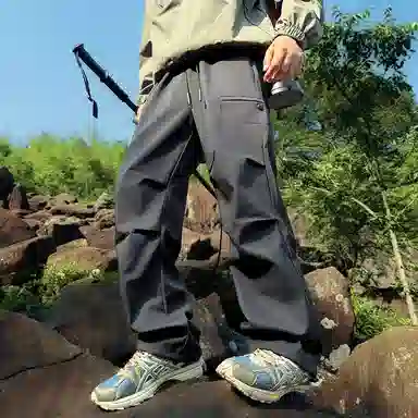 顶峰保罗 美式高街防风防水软壳机能风直筒裤无性别主义户外登山骑行山系伞兵工装褶皱运动阔腿长裤显高显瘦宽松百搭垂感休闲裤 男女同款