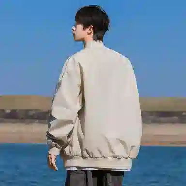 顶峰保罗 美式飞行纯色棒球领无性别主义直筒上衣外套宽松大码休闲百搭潮牌简约时尚痞帅长袖夹克 男女同款