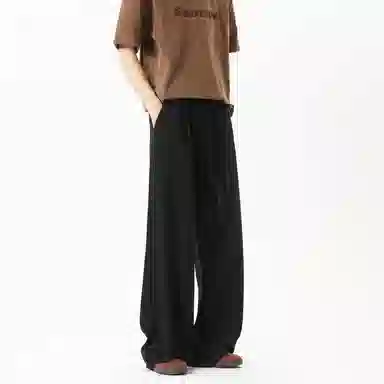 顶峰保罗 冰丝垂感透气凉感直筒长裤无性别主义复古潮牌宽松运动纯色百搭高级感阔腿休闲裤 男女同款