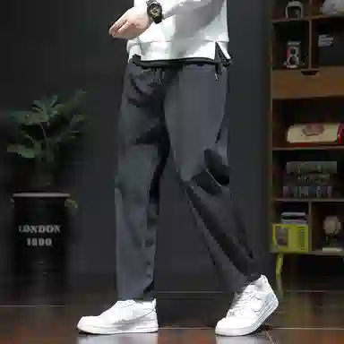 顶峰保罗 冰丝宽松薄潮牌时尚简约百搭直筒舒适抽绳无性别主义休闲裤 男女同款