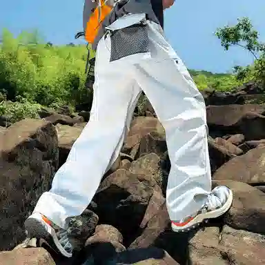 顶峰保罗 美式高街防风防水软壳机能风直筒裤无性别主义户外登山骑行山系伞兵工装褶皱运动阔腿长裤显高显瘦宽松百搭垂感休闲裤 男女同款