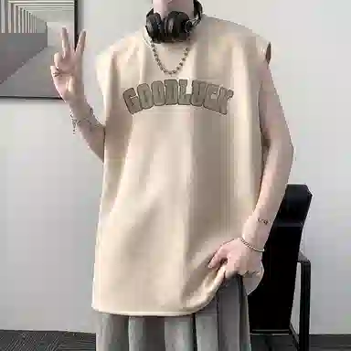 顶峰保罗 美式高街字母薄款透气无袖上衣冰丝凉感舒适宽松小众休闲百搭潮牌运动坎肩背心 男女同款