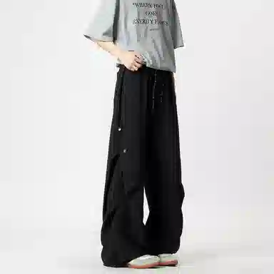 顶峰保罗 美式薄款宽松直筒阔腿伞兵裤无性别主义夏天速干青少年运动休闲裤 男女同款