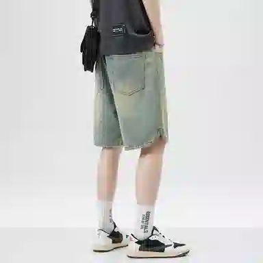 顶峰保罗 星空纹水洗撞色直筒五分裤美式复古薄款潮牌宽松舒适小众百搭休闲阔腿牛仔短裤 男女同款