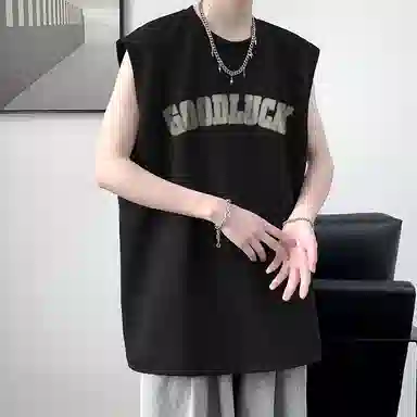 顶峰保罗 美式高街字母薄款透气无袖上衣冰丝凉感舒适宽松小众休闲百搭潮牌运动坎肩背心 男女同款