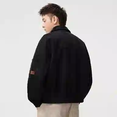 顶峰保罗 美式潮牌翻领麂皮绒工装上衣无性别主义直筒纯色高街宽松大码休闲高级感百搭长袖飞行夹克 男女同款