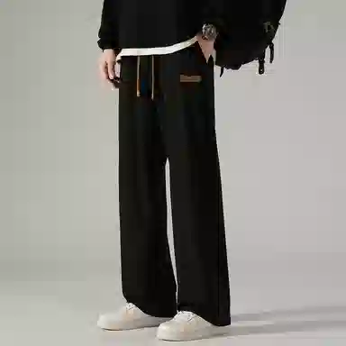 顶峰保罗 冰丝直筒阔腿无性别主义纯色基础款拖地运动卫裤弹力抽绳显高百搭宽松大码潮牌时尚高街垂感休闲裤 男女同款