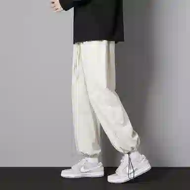 顶峰保罗 两穿直筒美式潮牌宽松运动抽绳长裤无性别主义痞帅时尚百搭简约束脚休闲裤 男女同款