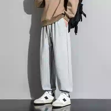 顶峰保罗 美式复古宽松舒适百搭直筒束脚九分裤无性别主义潮牌字母高街设计感运动休闲裤 男女同款