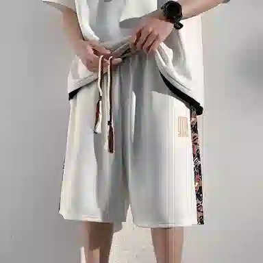 顶峰保罗 新中式国潮冰丝健身篮球圆领短袖短裤一整套无性别主义弹力松紧腰显高宽松加肥加大舒适百搭休闲运动套装 男女同款