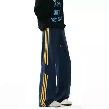 顶峰保罗 美式高街侧边条纹百搭直筒长裤复古潮流宽松舒适小众百搭痞帅设计感大码阔腿休闲裤 男女同款