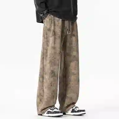 顶峰保罗 美式高街宽松大码长裤垂感复古做旧潮牌简约百搭显高显瘦痞帅直筒运动拖地休闲裤 男女同款