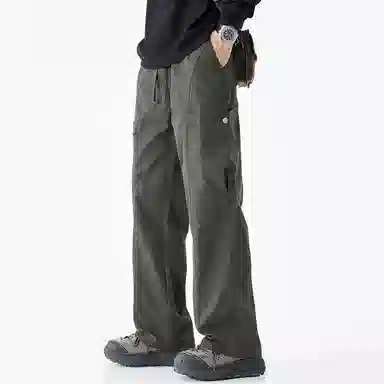 顶峰保罗 美式冰丝潮牌工装裤系带纯色无性别主义宽松中腰直筒百搭弹力显高阔腿垂感长裤休闲裤 男女同款