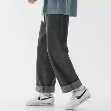 顶峰保罗 美式宽松百搭透气无性别主义弹力透气垂感休闲潮流阔腿拖地牛仔裤 男女同款