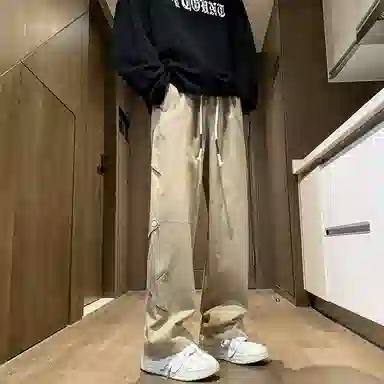 顶峰保罗 铆钉直筒宽松潮牌美式高街长裤无性别主义痞帅简约时尚百搭小众设计感休闲裤 男女同款