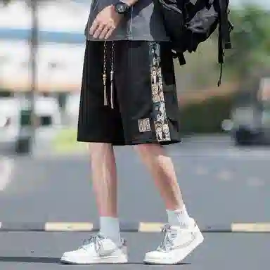 顶峰保罗 中式潮牌痞帅潮流刺绣运动无性别主义五分裤子薄款加肥加大码国风时尚百搭设计感休闲短裤 男女同款