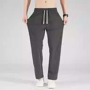 顶峰保罗 美式高街舒适纯色冰丝垂感宽松大码百搭潮牌直筒阔腿显高显瘦休闲裤 男女同款