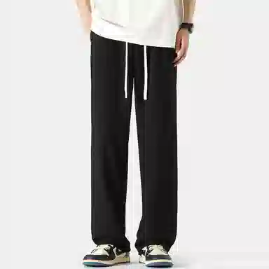 顶峰保罗 纯色冰丝垂感条纹直筒日系潮牌无性别主义宽松高街阔腿舒适百搭时尚运动裤休闲裤 男女同款