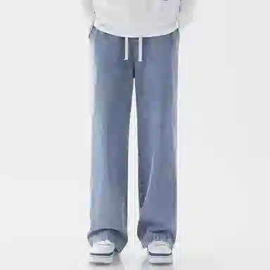 顶峰保罗 美式宽松百搭透气无性别主义弹力透气垂感休闲潮流阔腿拖地牛仔裤 男女同款