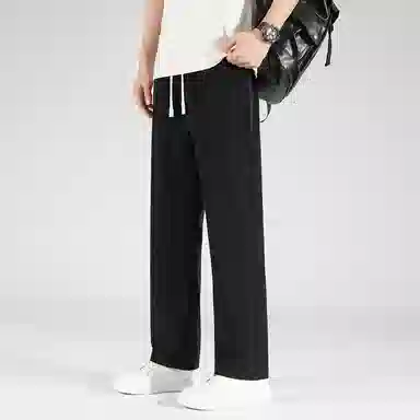 顶峰保罗 美式高街舒适纯色冰丝垂感宽松大码百搭潮牌直筒阔腿显高显瘦休闲裤 男女同款