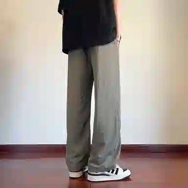 顶峰保罗 凉感冰丝薄款褶皱伞兵直筒长裤子美式薄款速干透气潮牌宽松百搭运动阔腿休闲裤 男女同款