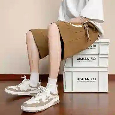 顶峰保罗 冰丝高街美式字母印花宽松大码百搭无性别主义篮球运动健身中裤弹力抽绳显高潮牌薄款休闲短裤 男女同款