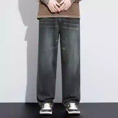 顶峰保罗 美式复古高街水洗做旧星空纹阔腿无性别主义直筒休闲运动潮牌长裤弹力显高显瘦宽松大码简约百搭加绒加厚垂感牛仔裤 男女同款